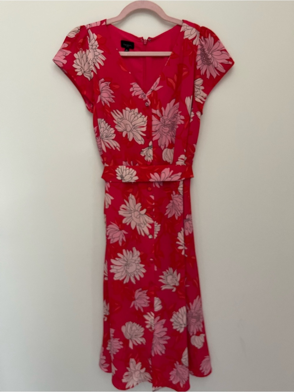Talbots Floral Sheath Midi Dress Size 8 Petite Pink Belted Career Floral Dress - Picture 3 of 8